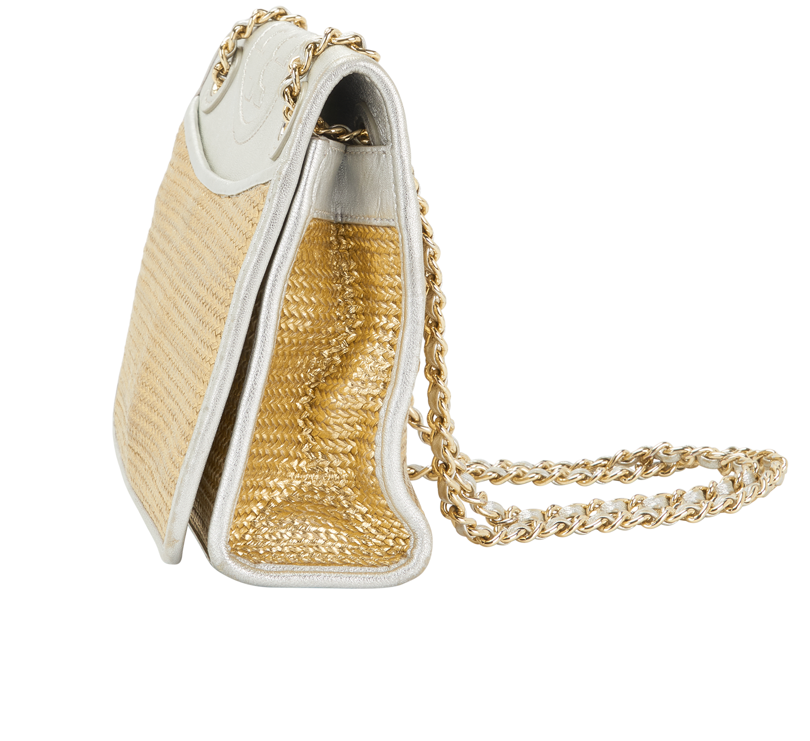 Flap Shoulder Bag, &pound;90, Handbags, Beige/Silver, Raffia, Bottom view